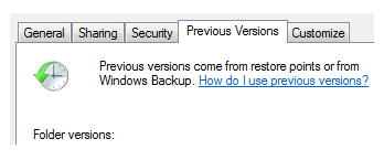 Windows 7 Previous versions screenshot