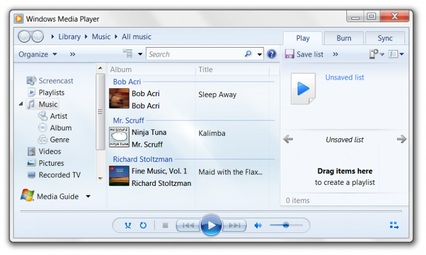 Windows Media Player 12 Screen