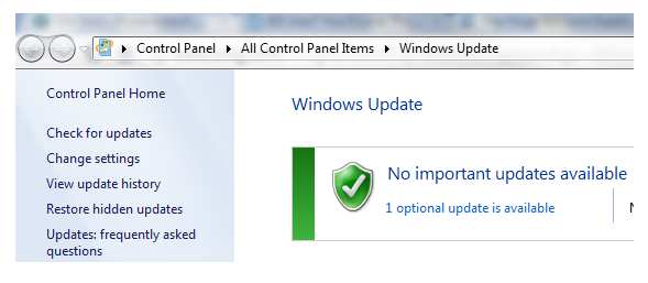 Windows Update settings page
