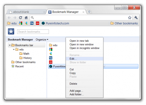 Editing links from the bookmark manager Editing links from the bookmark manager