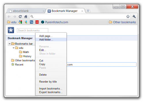 Creating a folder in the Bookmark manager of Google Chrome Creating a folder in the Bookmark manager of Google Chrome