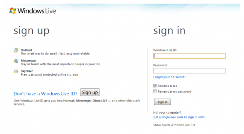 Windows Live ID Sign In Page Windows Live ID Sign In Page