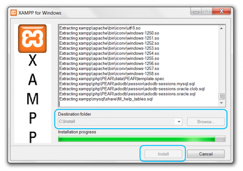 XAMPP installation window XAMPP installation window