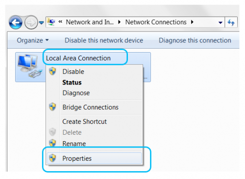Windows network adapter Local  Area Connection