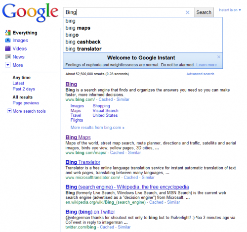 Typing on Google Instant