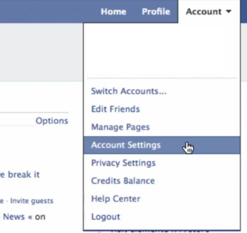 Facebook Account Settings option