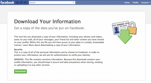 Facebook download information page