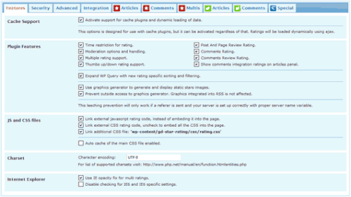 GD Star Rating settings 