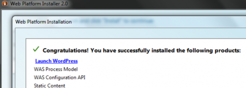 WEB PI WordPress congratulations