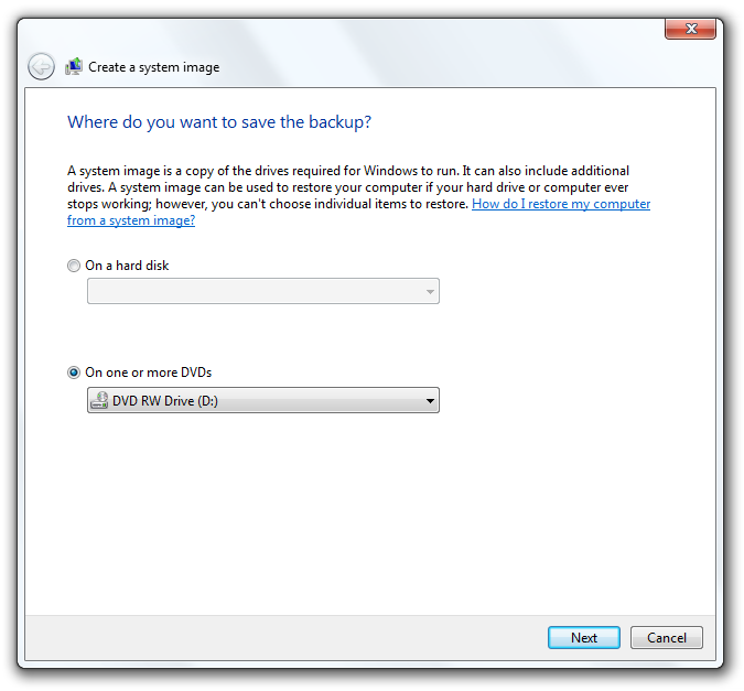 Options of where to save the backup.