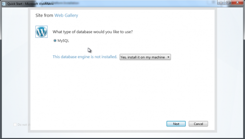 WebMatrix choose Database