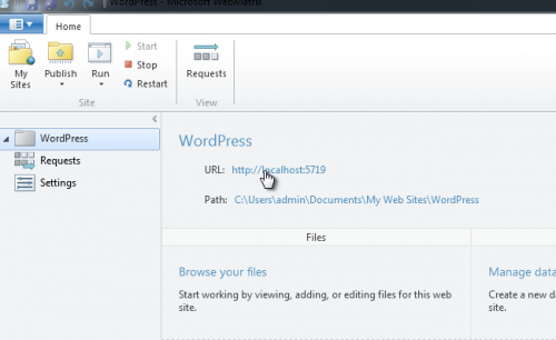 WebMatrix link to WordPress