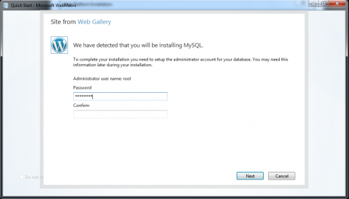 WebMatrix MySQL configuration