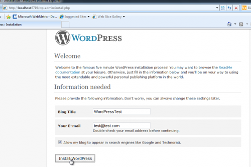 WordPres Welcome page