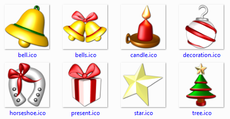 Windows icons, ico file format. Horseshoe icon, present icon, star icon, tree icon