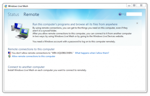 Windows Live Mesh - Remote connection