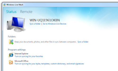 Windows Live Mesh main screen
