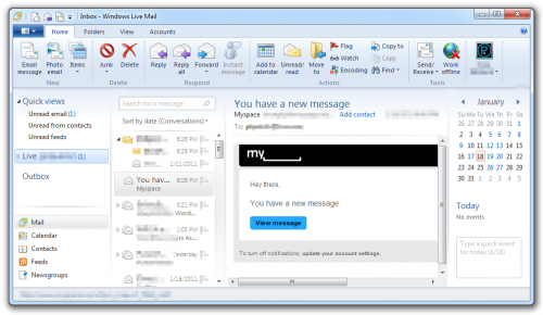 Windows Live Mail 2011 - Inbox
