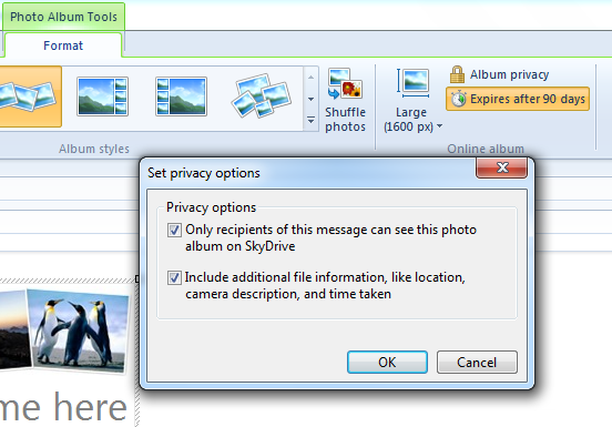 Windows Live Mail 2011 - Album privacy