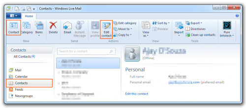 Windows Live Mail 2011 - Contacts