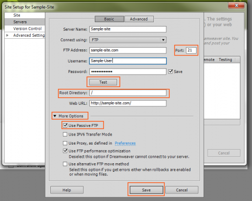Dreamweaver CS5 Site Setup - Servers FTP configuration Dreamweaver CS5 Site Setup - Servers FTP configuration