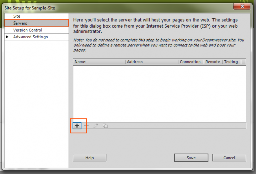 Dreamweaver CS5 Site Setup - Servers create new Dreamweaver CS5 Site Setup - Servers create new