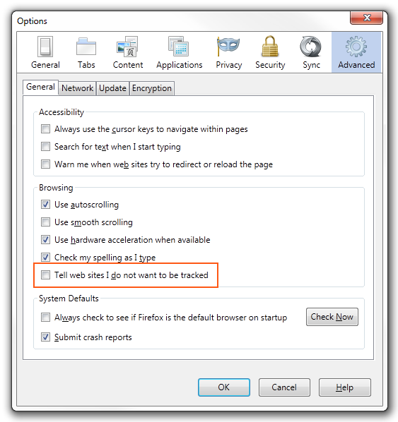 Firefox 4 - Advanced Tab disable Tracking