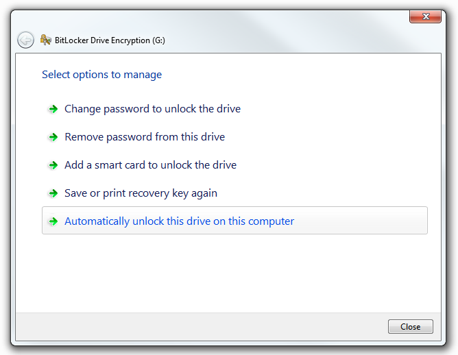 Windows BitLocker - More options Windows BitLocker - More options
