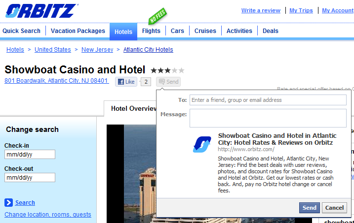 Orbitz - Send Facebook Button