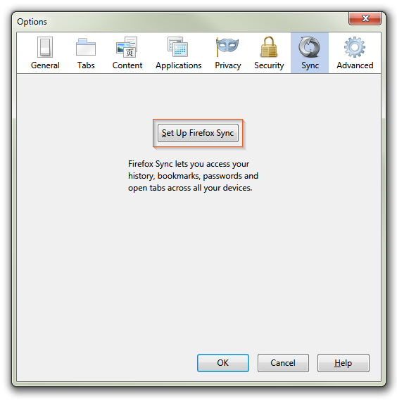 Set Up Firefox Sync Button Set Up Firefox Sync Button
