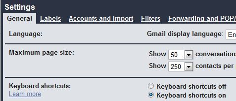 Gmal settings page