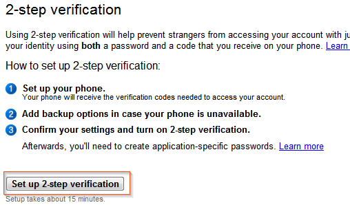Set up 2-step verification