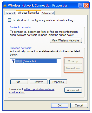 Windows XP - Wireless Network Connection Properties
