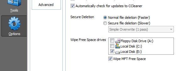CCleaner - Automatic Wipe Options CCleaner - Automatic Wipe Options