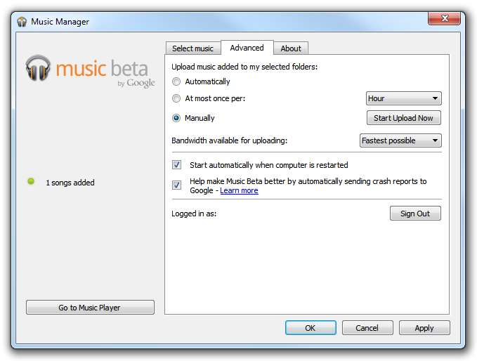 Music Beta - Manager advanced options