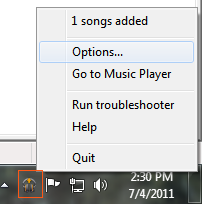 Music Beta - Manager System Tray menu