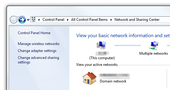 Windows 7 - Network and Sharing Center - Left pane