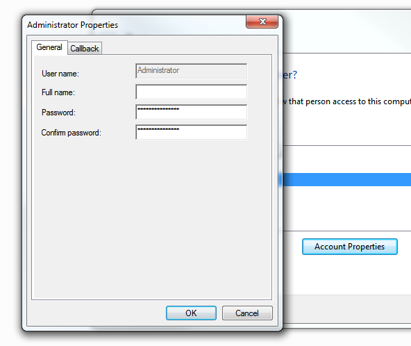 Windows 7 VPN Server - Account properties