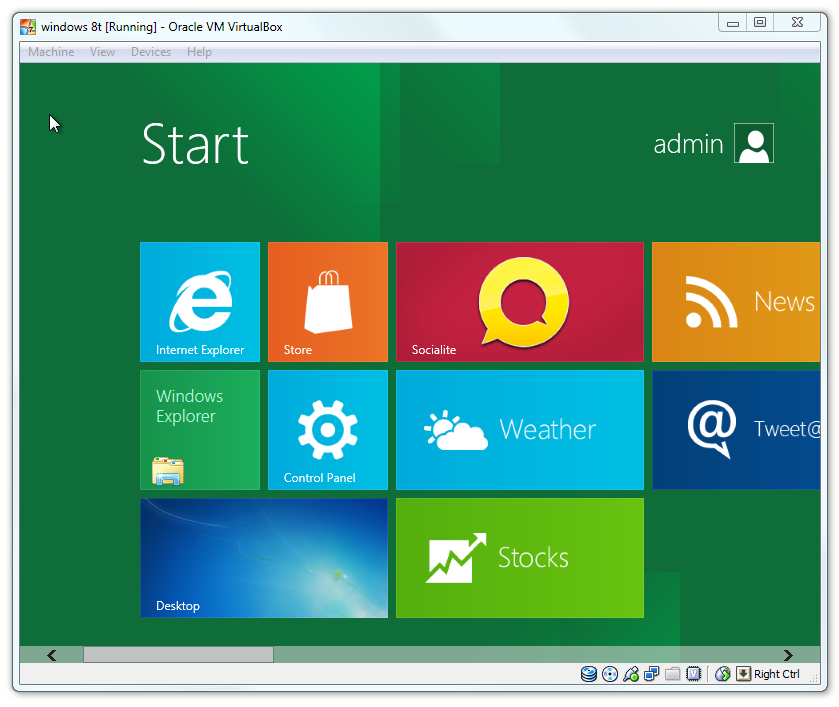 Windows 8 running on VirtualBox Windows 8 running on VirtualBox