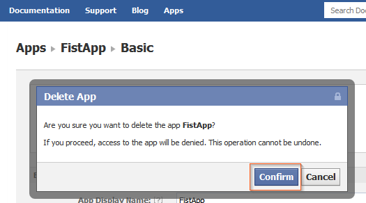 Disable Facebook Timeline - Delete App: Confirm