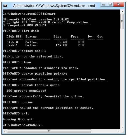 Windows 8 - Windows To Go: DIskpart Windows 8 - Windows To Go: DIskpart