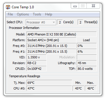 Core Temp - CPU Temperature monitor