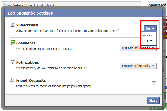 Facebook Subscribe settings Facebook Subscribe settings