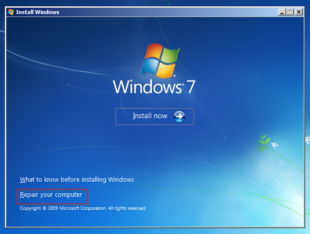 Windows 7 - Repair your computer