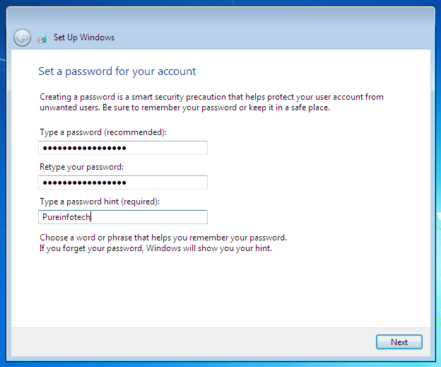 Windows 7 - Set a password for your account