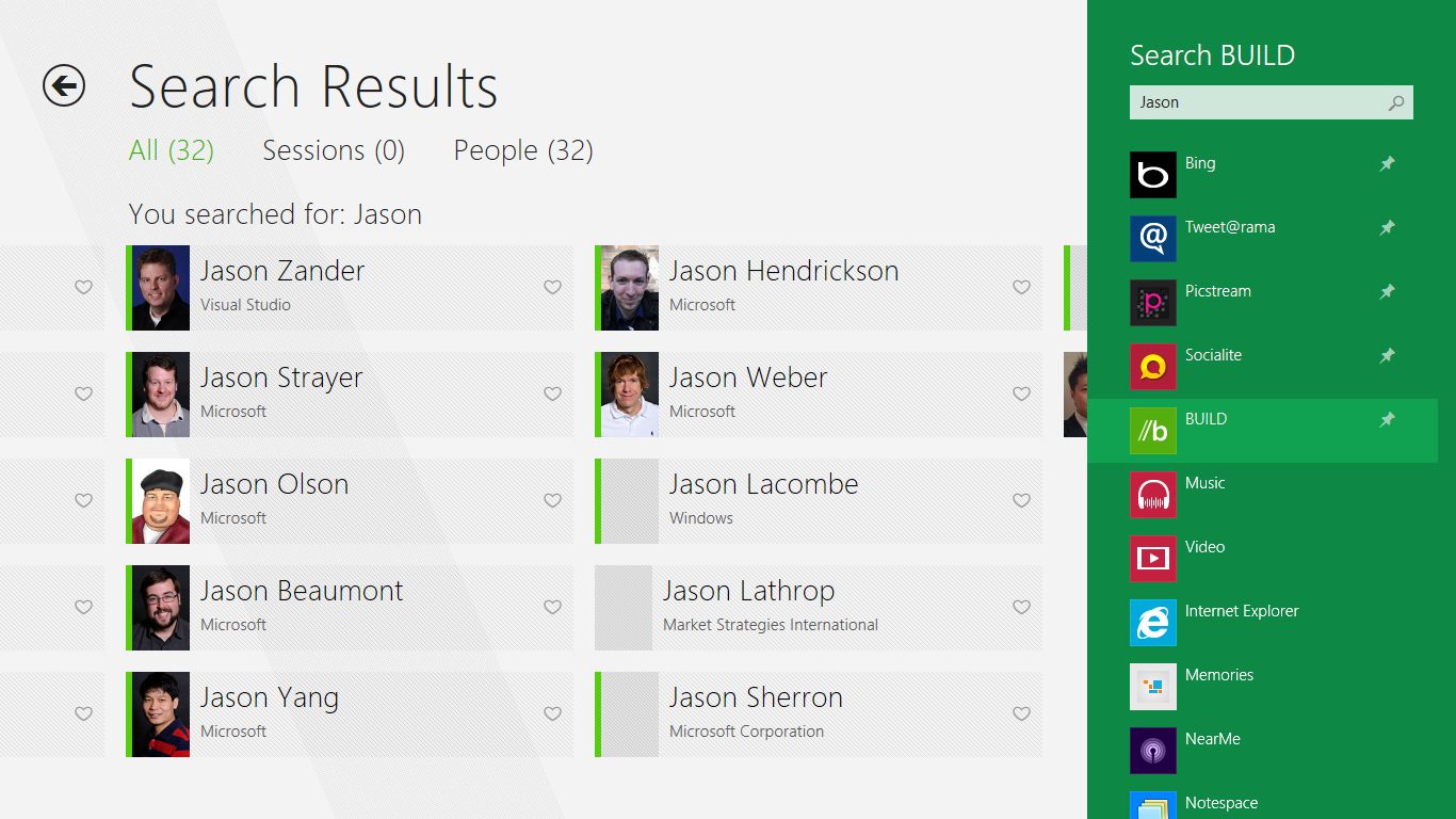 Windows 8 search result