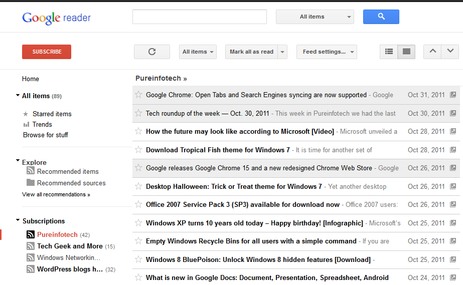 Google Reader New Designed 2011