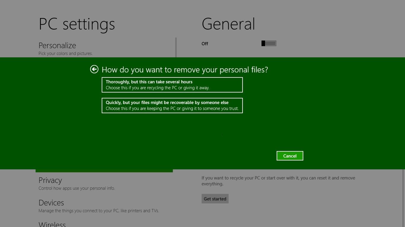 Reset your PC - Windows 8