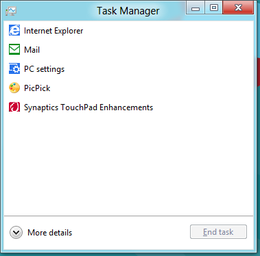 Task Manager Fewer details - Windows 8 Task Manager Fewer details - Windows 8