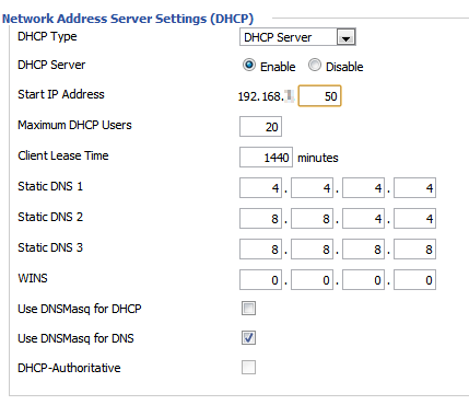DHCP Settings - Router DD-WRT